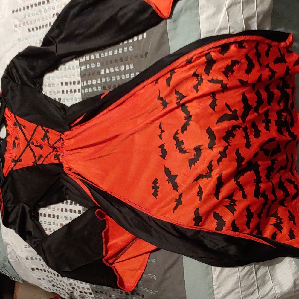 Like New size 10-12 witch costume with black cats and bats